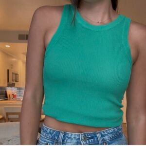 Zara high neck ribbed Kelly green tank top